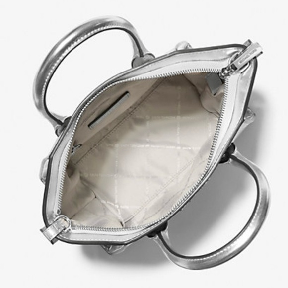 NWT $598 Michael Kors Avril Metallic Studded Patchwork & Signature Logo Satchel - Picture 4 of 8